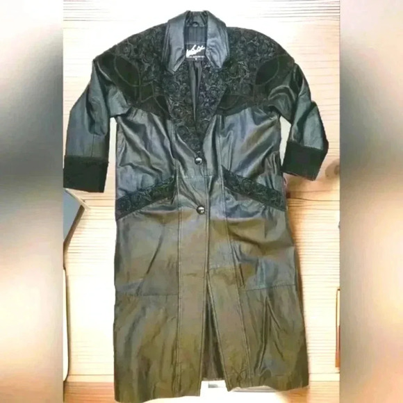 Winlit VINTAGE special edition Paisley Black Leather Long Jacket 20JN18 Small - Picture 1 of 9